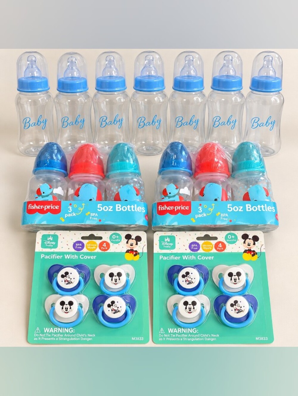 NEW 20 Pc Baby Lot Fisher-Price 5oz Bottles Disney Mickey Pacifiers + 8oz Bottle